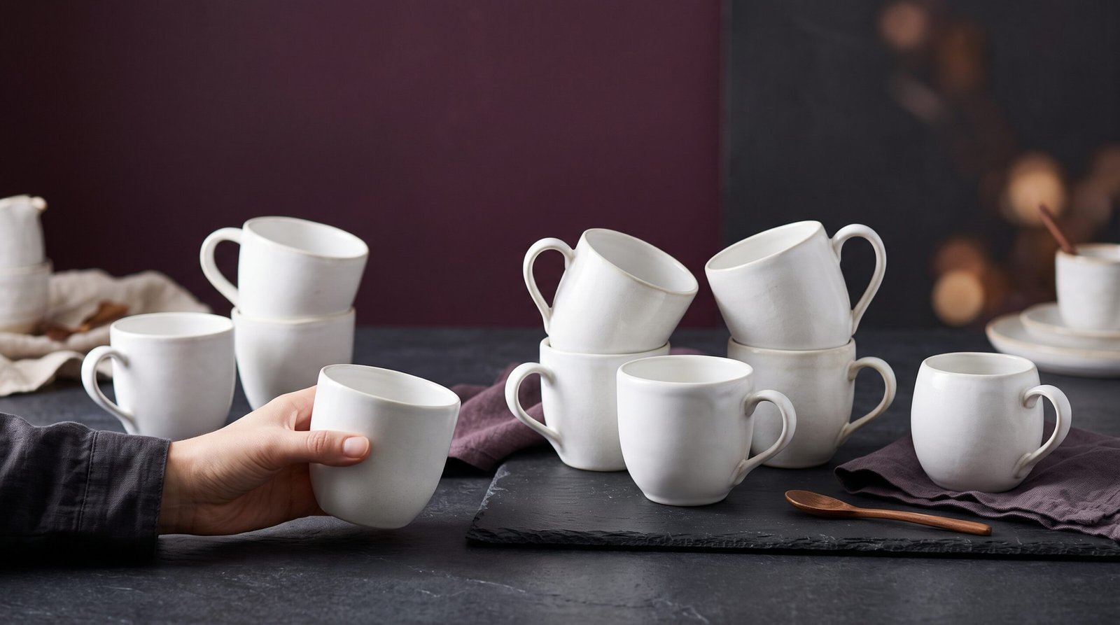 White Ceramic Mugs Banner - Shoplume